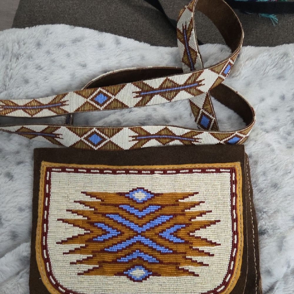 Handcrafted Brown and Blue Native American Purse
